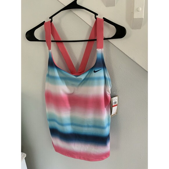 NWT Nike Horizon Striped V-Back Tankini Top Size L Women - Picture 2 of 7
